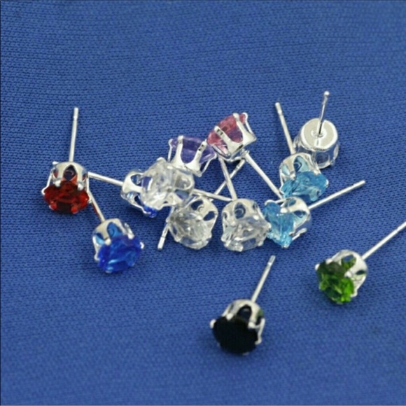 Genuine STERLING SILVER Gemstones PIERCED STUDS - Picture 2 of 2